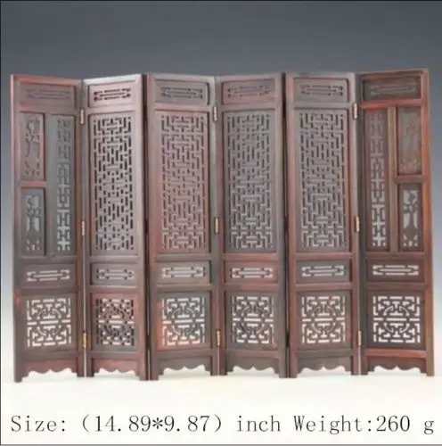 14.89 inch/Hand carved Chinese collection hongshan chicken wings wood folding screen Family table adornment carving crafts |