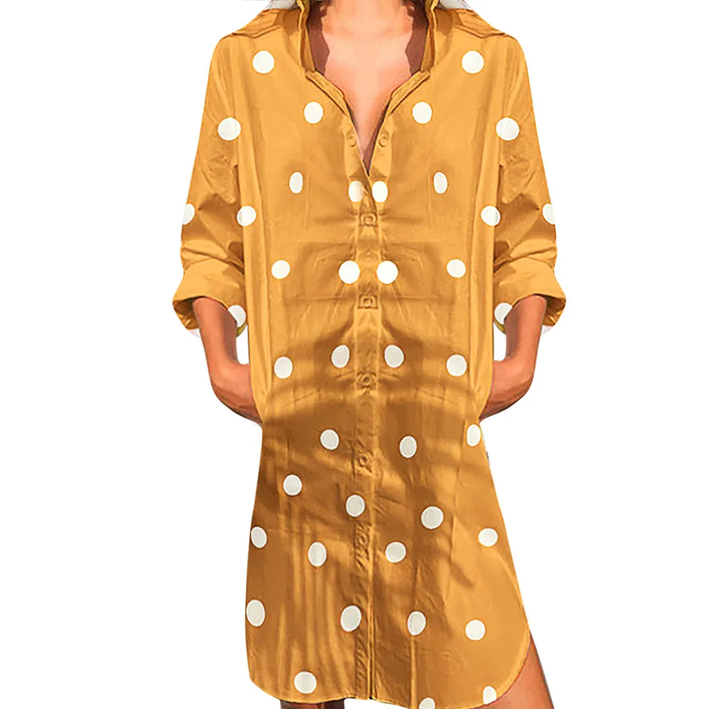 2019 новая стильная Роба Женская Сексуальная Бохо точка печати отложной Воротник