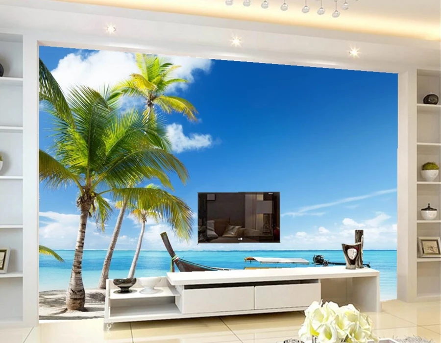 3d обои на заказ фотообои с лодки неба Таиланда пальмы для гостиничной комнаты
