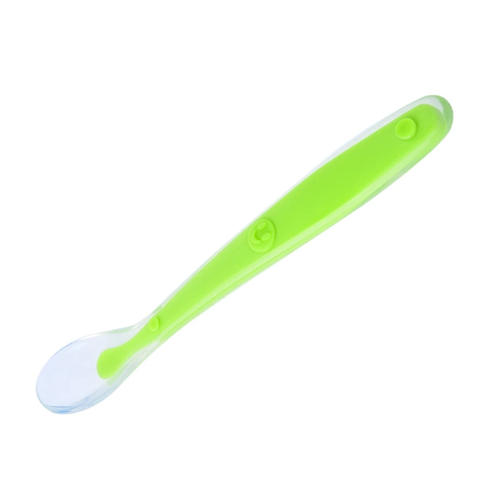 Smile Green Spoon Детские Ложки, посуда для кормления, столовые приборы для детей, столовые приборы, ложка, силиконовые инструменты для лоскутного шитья - Цвет: Smile Green Spoon