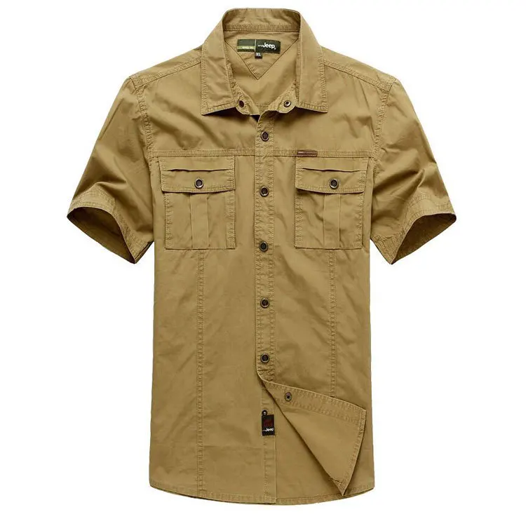 khaki asia size Летние мужские рубашки размера плюс из хлопка, одноцветные рубашки с коротким рукавом, из России, Прямая поставка - Цвет: khaki asia size