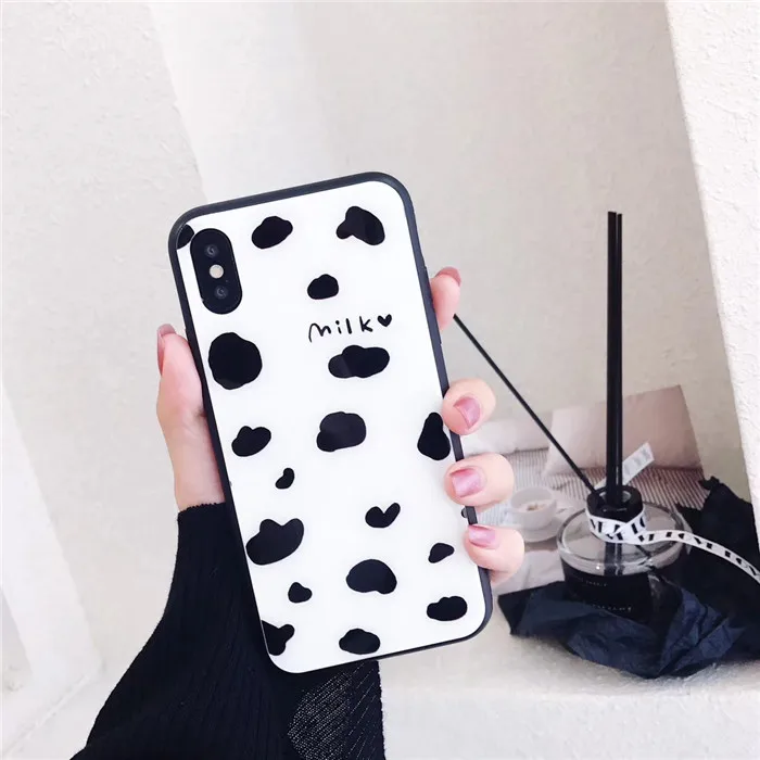 GlamPhoneCase Milk Pattern Glass Phone Case for iphone X 8 8PLUS 7 7PLUS 6 6PLUS 6S 6S+ Hard Back Cover Capa |