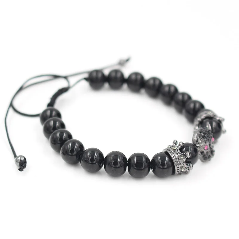 Женский браслет с леопардовой головкой NADEEM черный из оникса бусинами и |