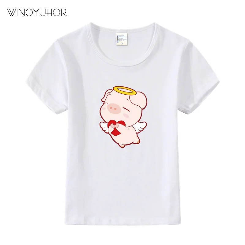 

Cartoon Angel Pig Funny Print T-Shirts Girls Boys New Summer Short Sleeve T Shirt Baby Kids Casual O-neck Clothes Cotton
