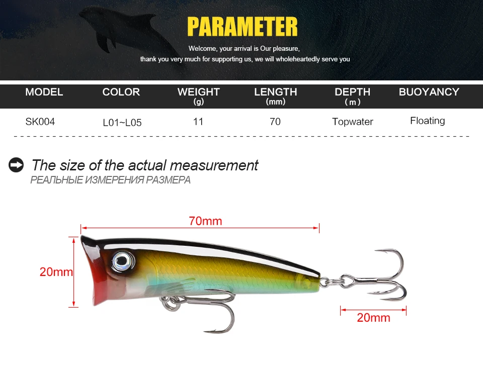 SeaKnight SK004 5 шт./лот хорошее посылка 70 мм 11 г Topwater искусственные приманки рыбалка Блесен Поппер попер 2 шт. крючки блесны