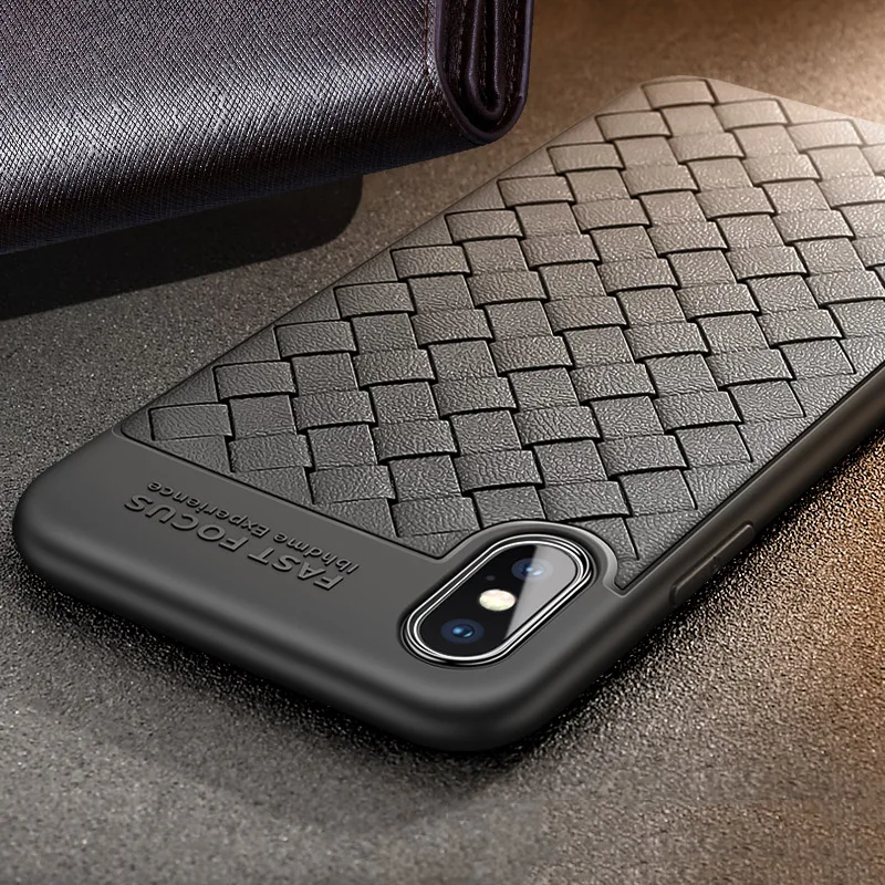 CRIAR HOUSE For Apple iPhone X 6 6s 7 8 Plus 10 Ultra Thin Slim Grid Weave Leather Soft Silicon TPU Vintage Phone Cover Case |