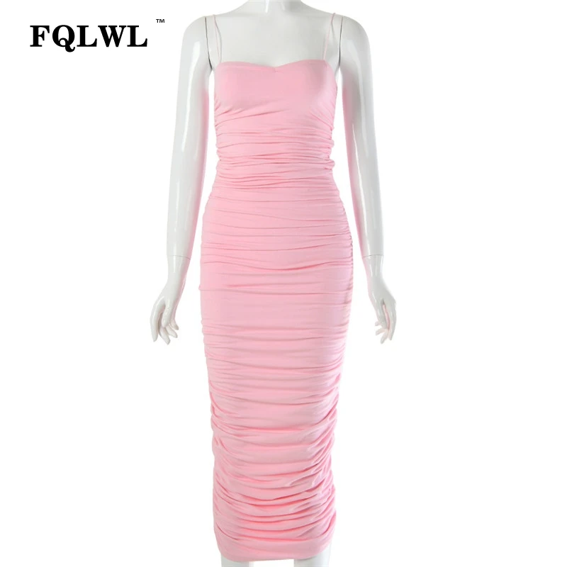 Женское длинное платье без бретелек FQLWL плиссированное облегающее черного цвета