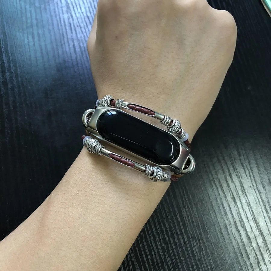 Ремешок из натуральной кожи для Mi Band 3 браслет Xiaomi 4 аксессуары металлический