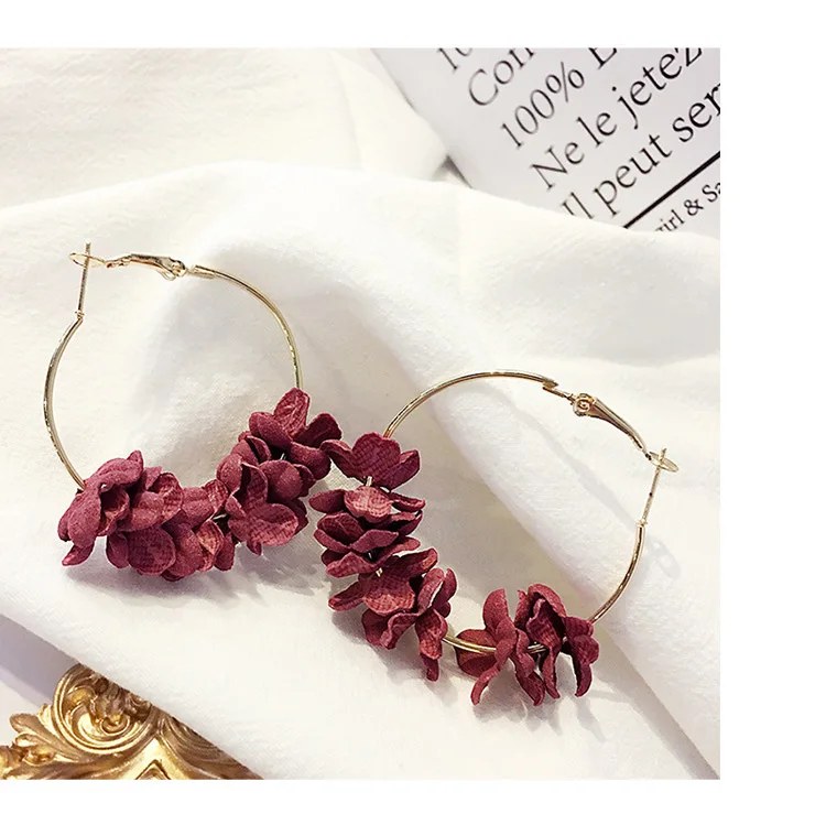 Модная цветочная ткань лепесток серьги-кольца для женщин Bijoux элегантный сплав Круглый круглый серьги Шарм Золотой Цвет Brincos - Окраска металла: rose