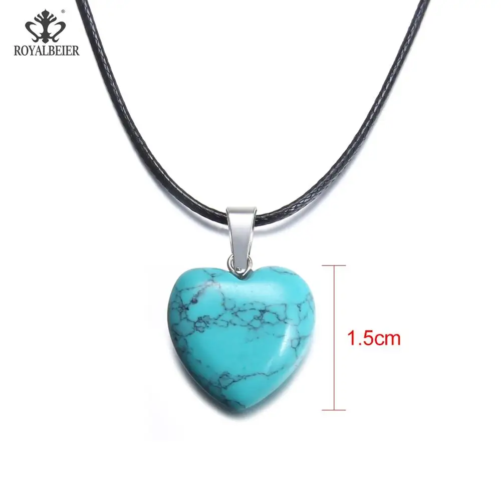 Stone-heartDZ-11c ROYALBEIER кулон из природного кварца камень шестиугольная колонна Подвески ожерелье тигровый глаз кулон кожаные цепочки ожерелье - Окраска металла: Stone-heartDZ-11c
