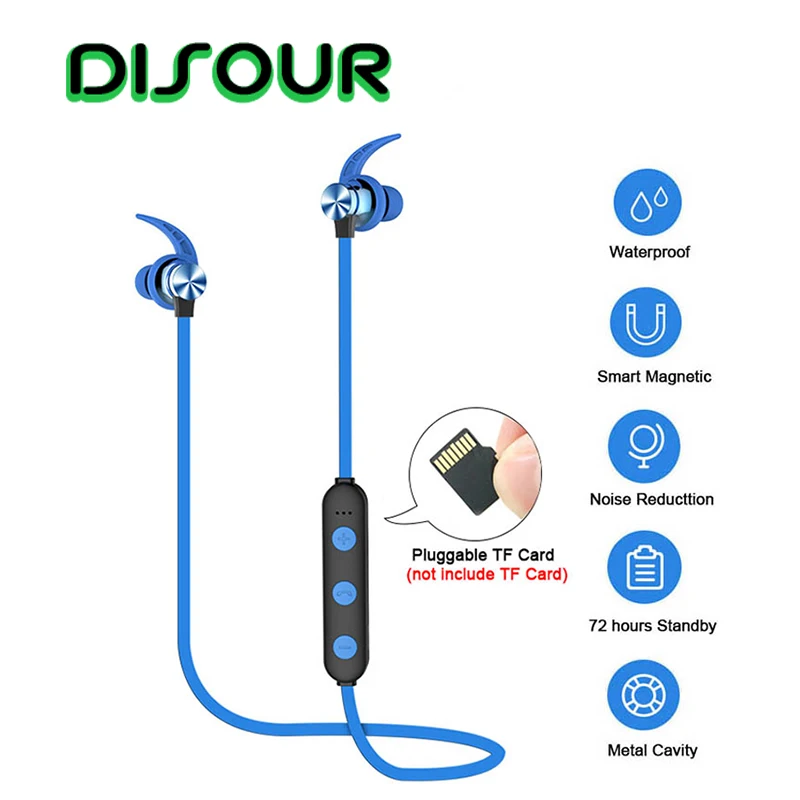 DISOUR Bluetooth гарнитура спортивные магнитные стерео мини Беспроводные наушники с