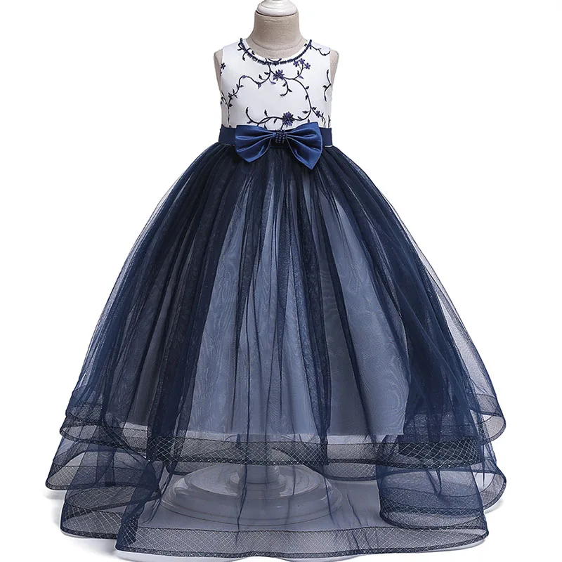 Dark blue Кружевное платье принцессы высокого качества детское элегантное платье на день рождения детский праздничный костюм Рождественская Одежда для маленьких девочек детская одежда - Цвет: Dark blue
