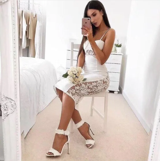 Блестящие Красота Высокое качество модные белые Кружево holow Bodycon район Бандажное