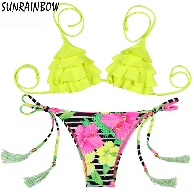 SUNRAINBOW 2019 новинка сексуальные бикини женский купальник летний Цветочный с
