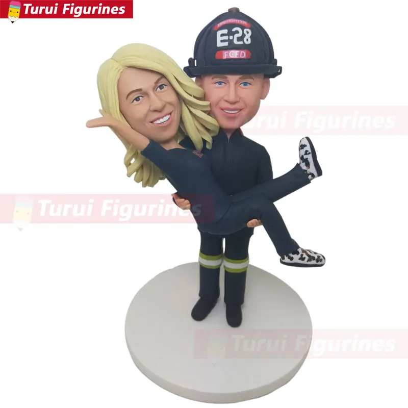 Buy Fully Customer Personalized Bobble Head Clay Figurines Based on Customers' Photos Using As Wedding or Birthday Cake Topper Gift