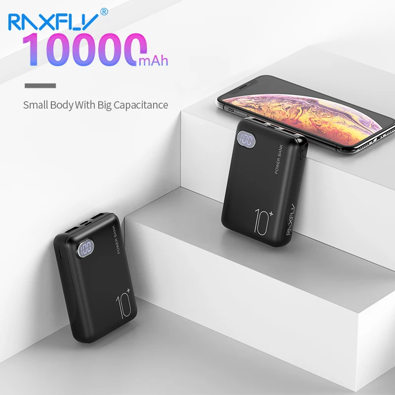 Мини Внешний аккумулятор RAXFLY 10000 мА/ч зарядное устройство с двумя usb портами 3 типа