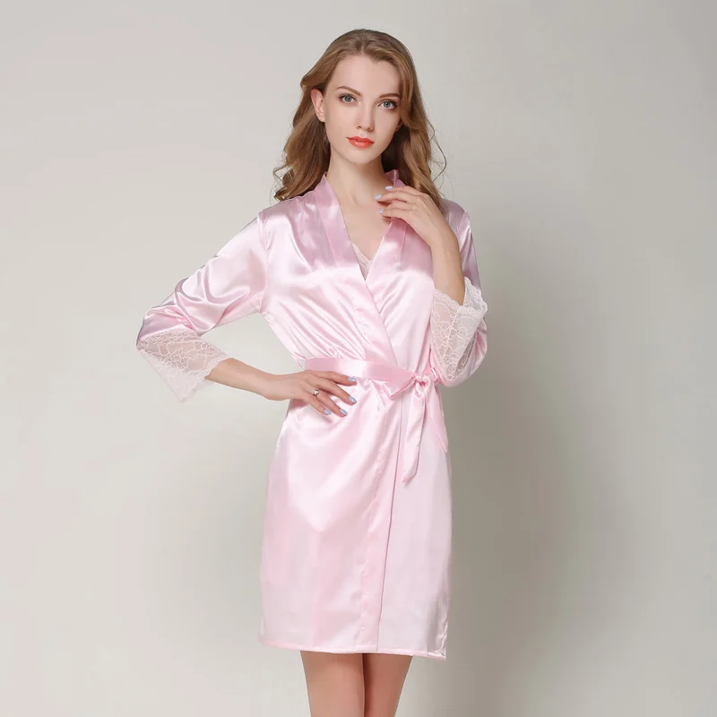 Robes Femme 2018 Satin kimono bridesmaids red pink Bridesmaid With Lace Home Clothing summer | Женская одежда