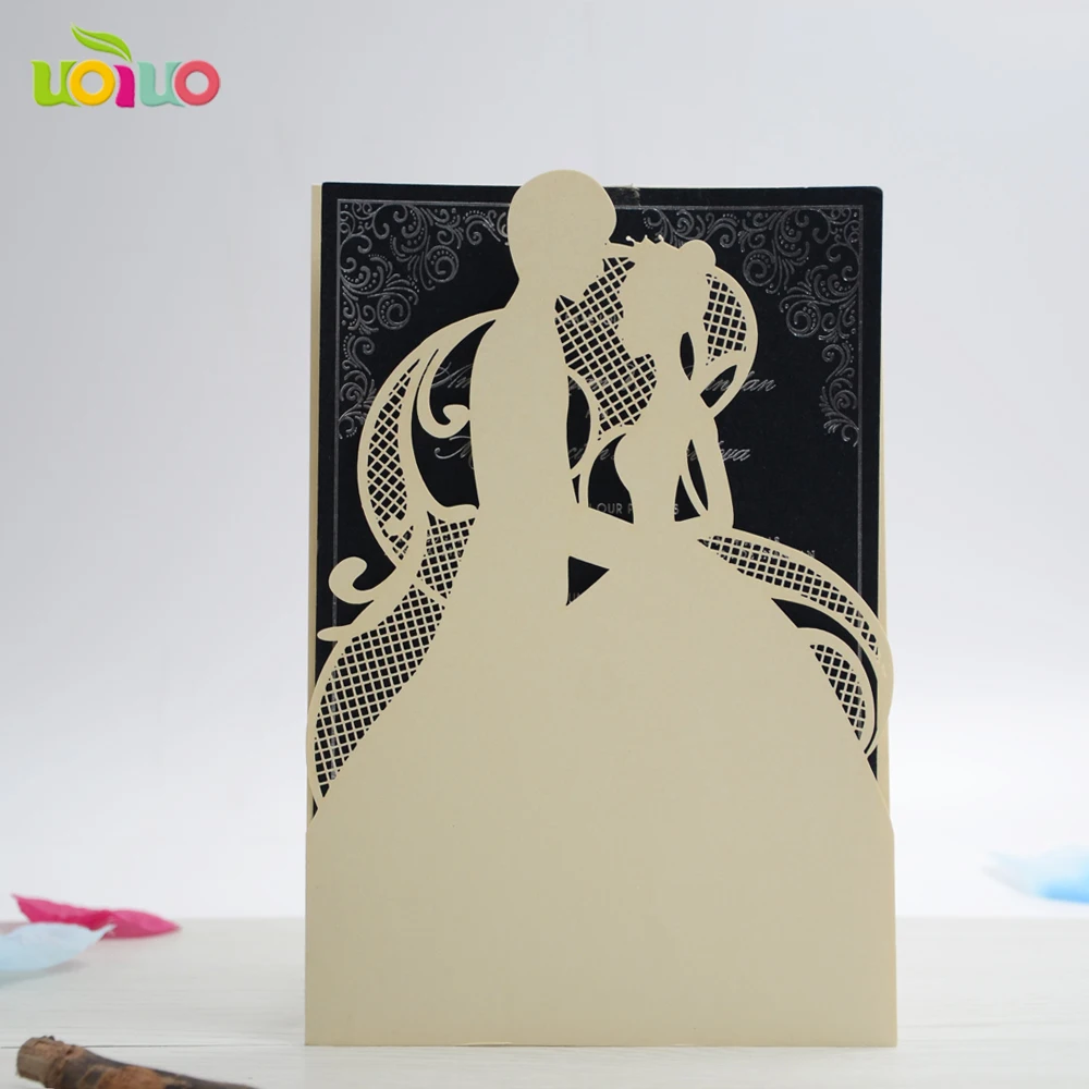 Free shipping hot sell good quality luxury handmade custom laser cut lace bride and groom wedding invitation cards