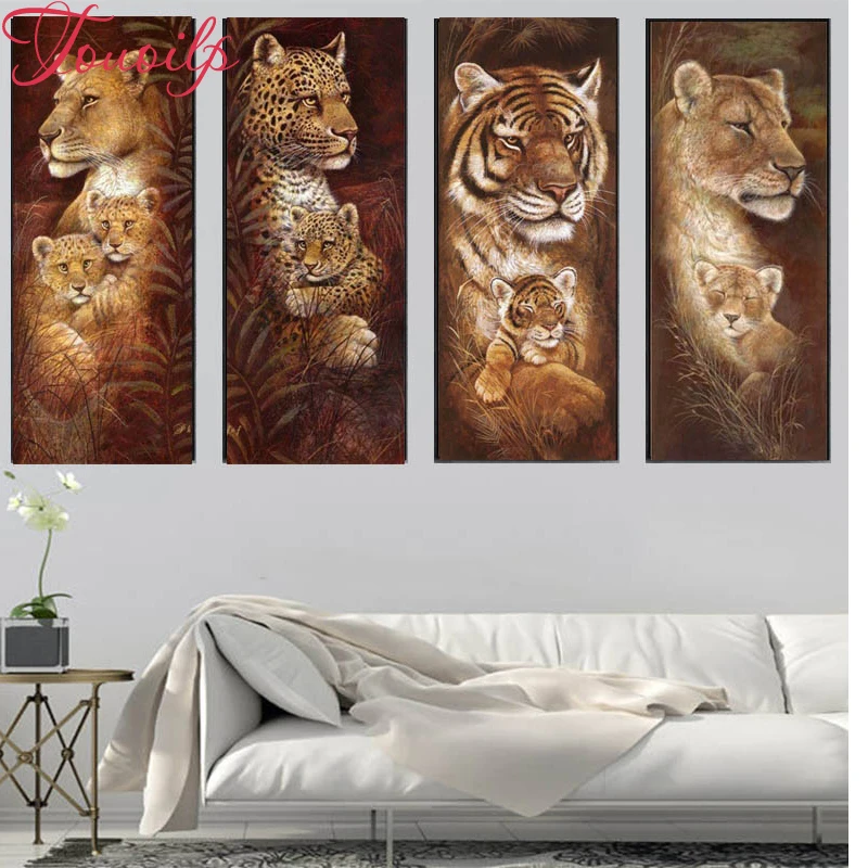 Алмазная вышивка с животными 5D DIY бриллиантовый рисунок Рождество Tigers And Giraffes