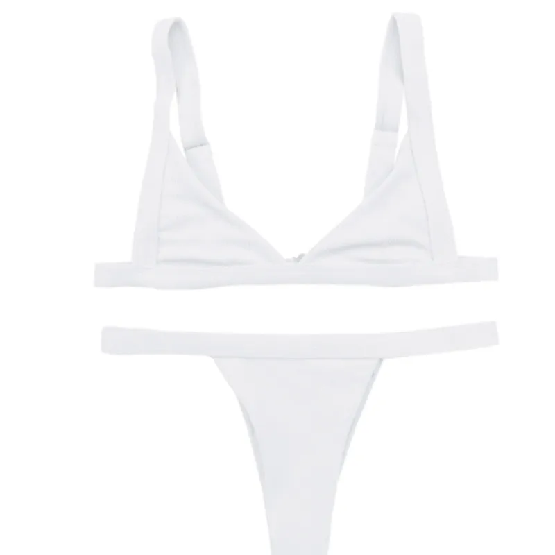 Womens Triangle Bikini Set Solid Color Stretch Slim Swimwear Swimsuit Push Up Padded High Waist Bottom Beach Bathing Suit