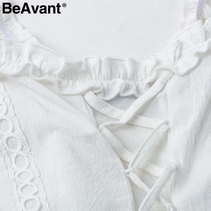 BeAvant, винтажный белый топик, Женская майка,, Летний стиль, хлопок, топ на бретельках, женский, на шнуровке, с рюшами, короткая рубашка с баской