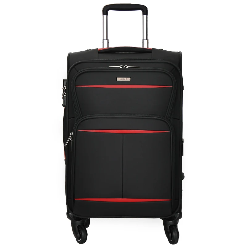Black with red Hanke Мягкий тканевый чехол для костюма, водонепроницаемый расширяемый Чехол для багажа на колесиках, вращающиеся колеса, багаж на колесиках для путешествий 20-28 дюймов H8662 - Цвет: Black with red