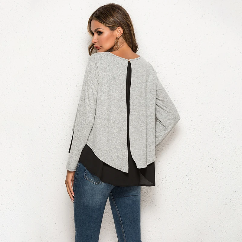 Women T-Shirt Spring New Autumn Character Color Patchwork Casual Loose Long Sleeve Heigh Quality Hot Sale Tee Top | Женская одежда