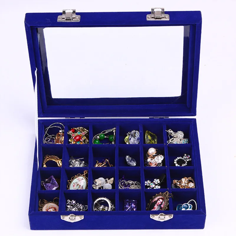 Royal blue Шкатулка Для Украшений Для Серьги И Кольца Упаковочная Коробка Ювелирный Изделий Органайзер Подарок На День Рождения - Цвет: Royal blue