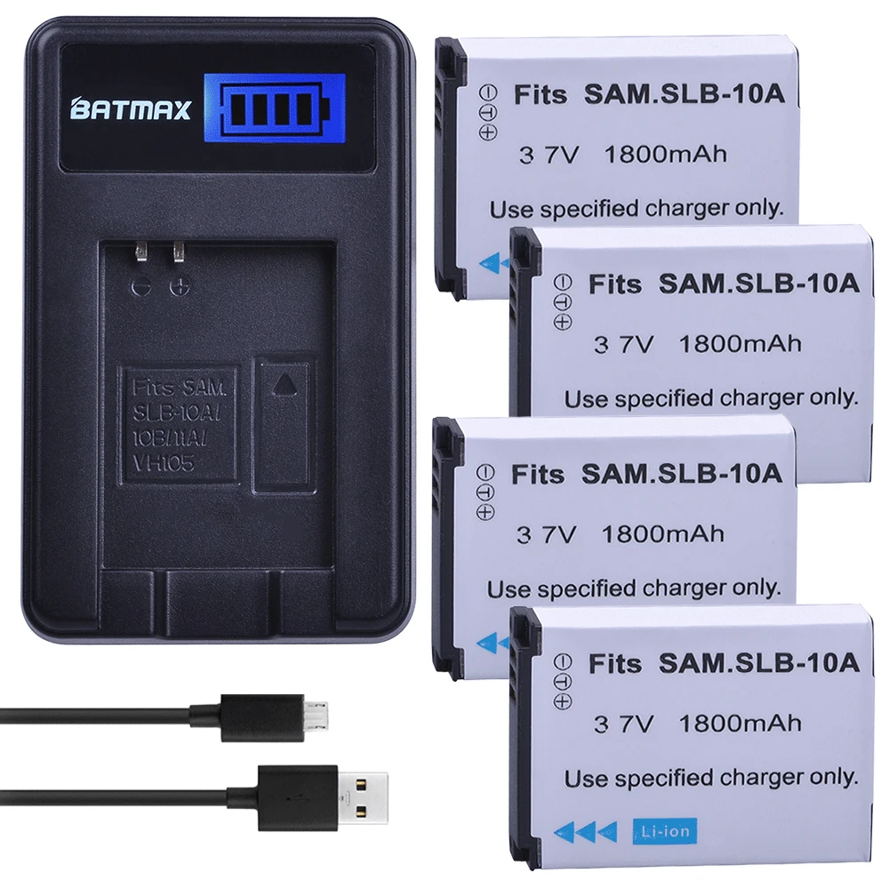 Аккумулятор для литий ионной камеры Batmax 4pc 1800mAh SLB 10A SLB10A + зарядное устройство USB с