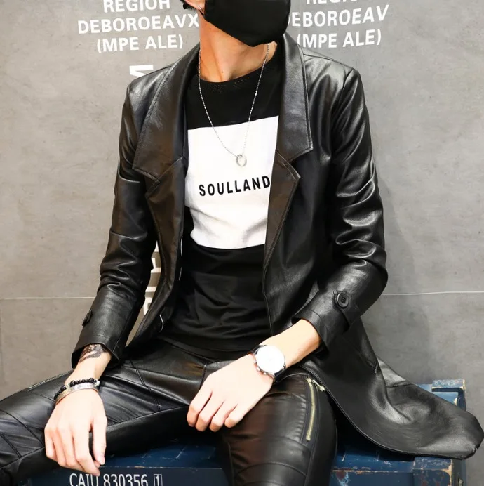 Модные мужские кожаные блейзеры из искусственной кожи приталенная куртка