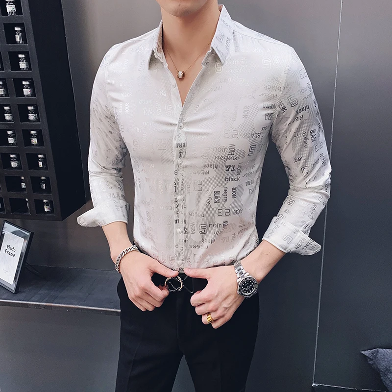 Camisa Social, приталенные, серебристые, золотые, с принтом, рубашки, Camisa MasculinaRopa De Hombre, повседневные рубашки, мужские Клубные рубашки, дизайнерские - Цвет: Silver