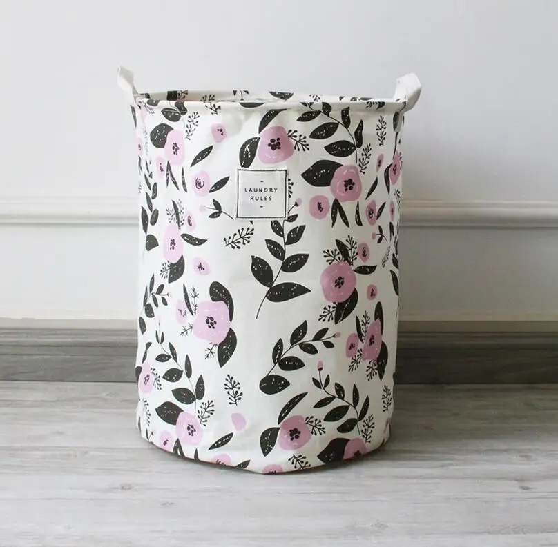 Большая корзина для белья мультяшная хранения одежды цветов листьев бочка