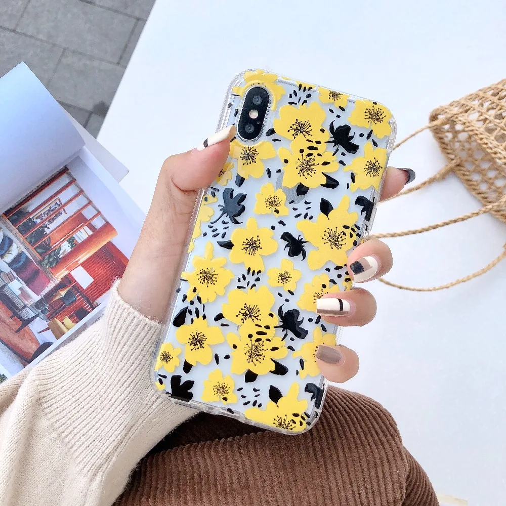Роскошный 3D рельефный ТПУ чехол для iphone XS XR Max цветочный мягкий прозрачный