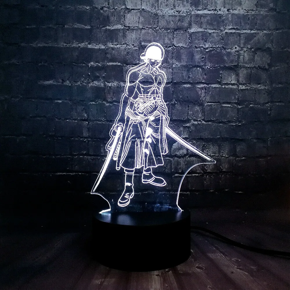 Горячая аниме тема одна деталь 3D Прохладный Roronoa Зоро ночной светодиодный светильник 7 цветов USB зарядка домашний Мальчик сна стол Лава день рождения подарок для детей