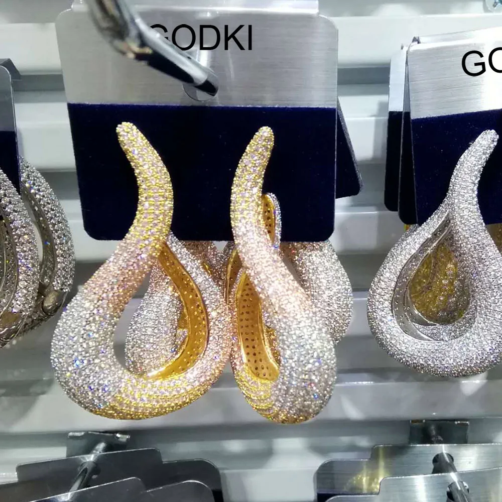 Godki роскошный водослива AAA кубический циркон CZ большие сережки для женщин