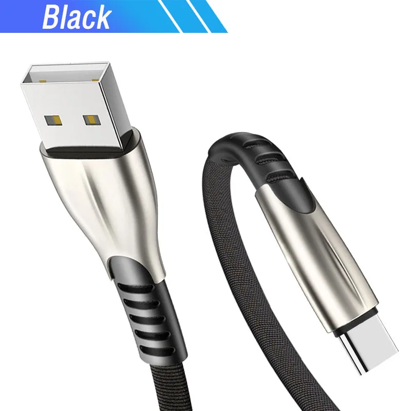 black 1,5 м/2 м/3 м телефон Зарядное устройство Тип Кабеля C кабель с разъемом usb-c для быстрой зарядки для samsung Galaxy S8 S9 S10 плюс S10e Примечание 10 кабель Usb для быстрой зарядки светодиод - Цвет: black