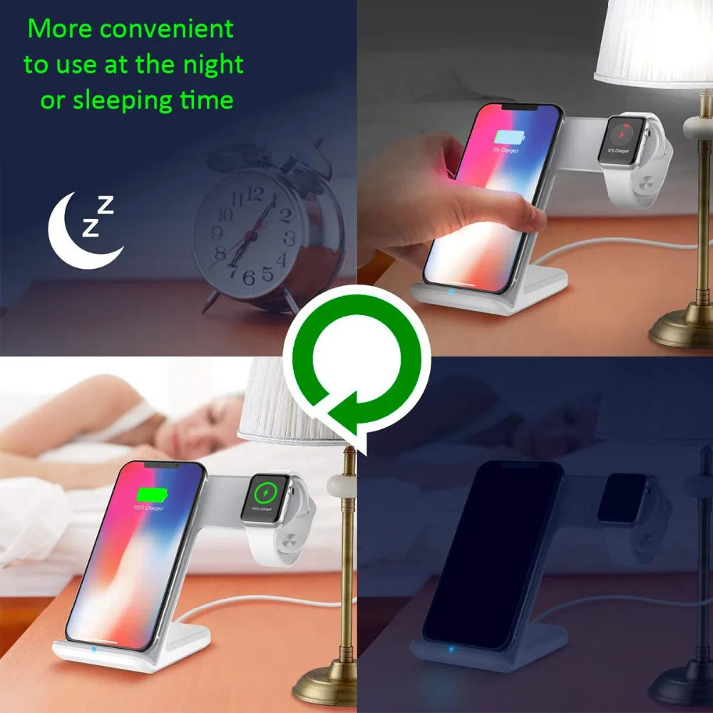 PORTEFEUILLE 2in1Dual Qi Беспроводной Зарядное устройство быстро док станция для iPhone X 10 XS MAX