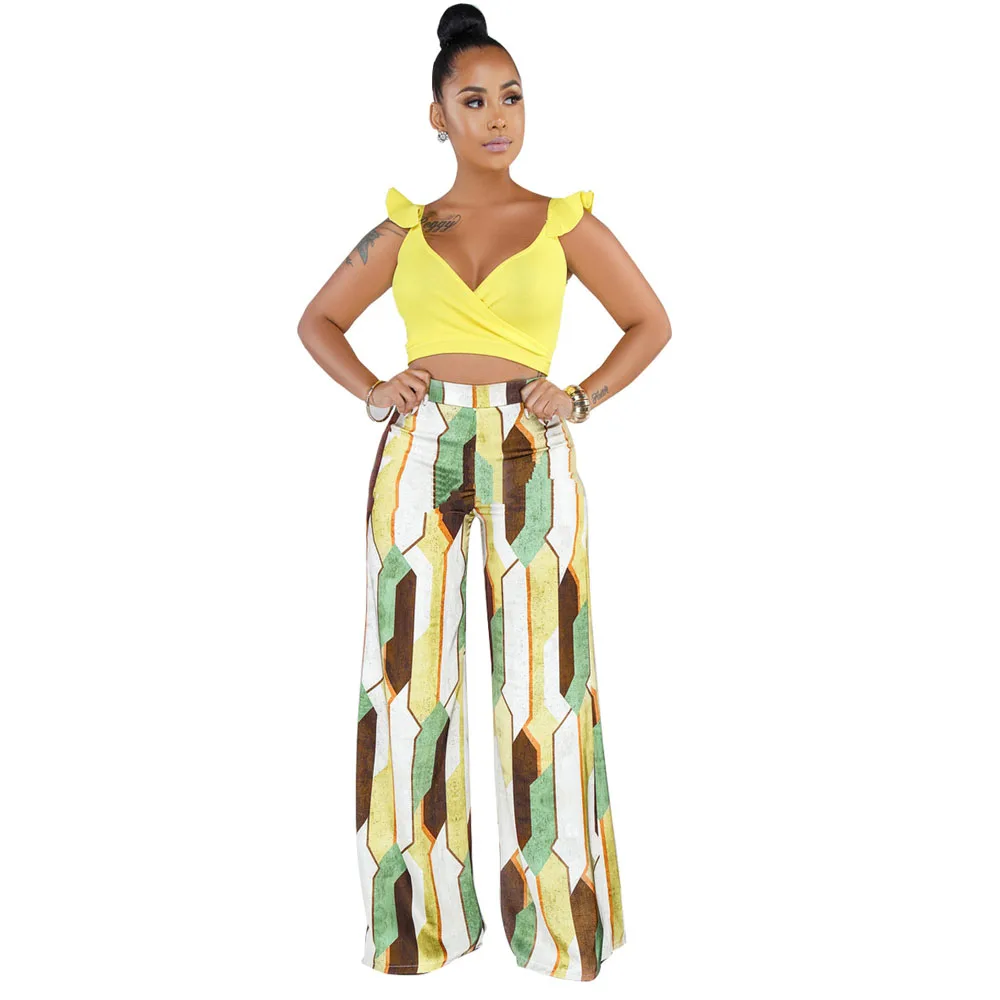 Женский комплект из 2 предметов укороченный топ с принтом и V образным вырезом