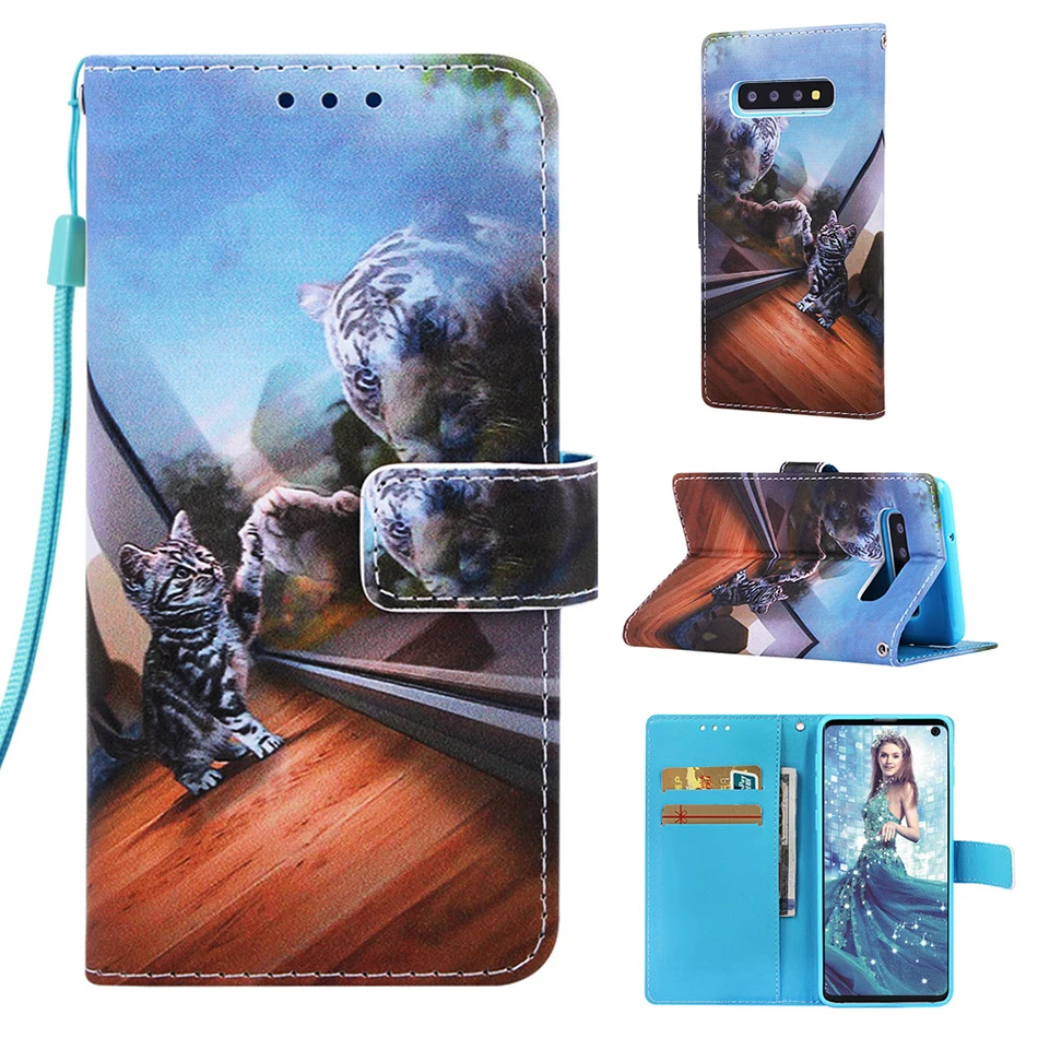 Карт и рисунками из мультфильмов чехол-портмоне с держателем для карт флип чехол для samsung Galaxy S10 S9 S8 J4 J6 плюс A10 A20 A30 A40 A50 A70 M10 M20 M30 Coque
