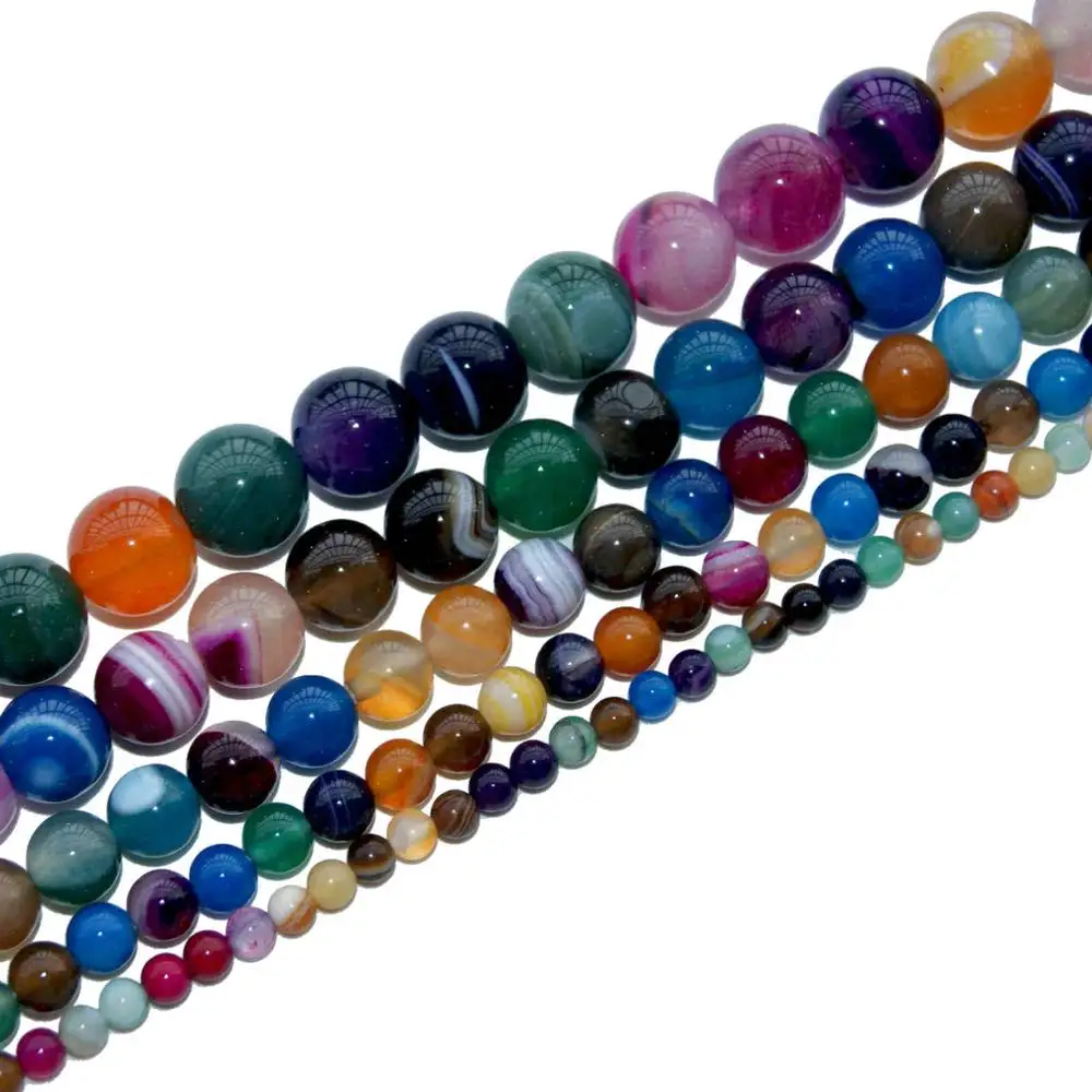 Colorful Striped Агаты бирюзой Натуральный Камень Бисер Амазонит Круглые бусины для самостоятельного изготовления ювелирных изделий Цепочки и ожерелья браслета 4/6/8/10/12 мм - Цвет: Colorful Striped