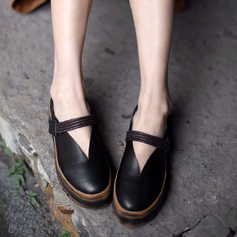 Artdiya Original Art Thick Sole Shallow Mouth Women Shoes 2018 Spring New Handmade Genuine Leather Waterproof 806-6 | Обувь