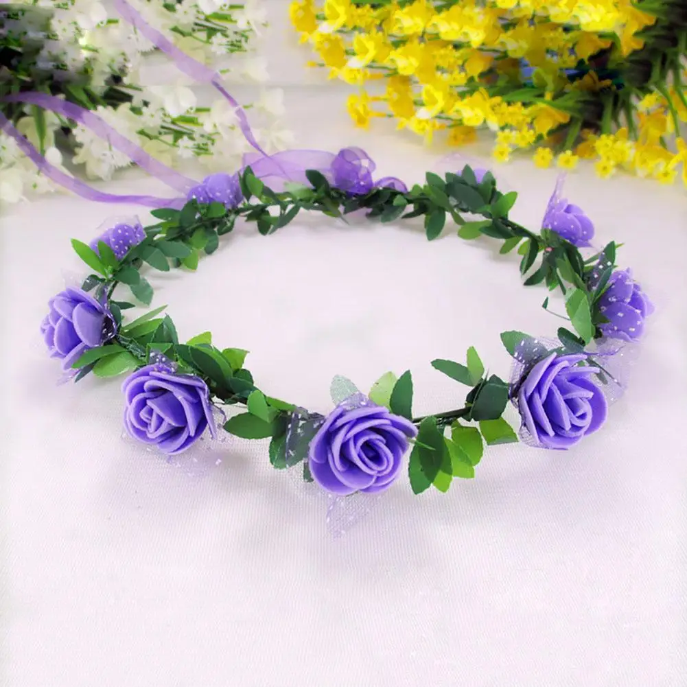 Women Flower Headband Wedding Floral Hair band Party Prom Festival Decor Girls Wreath Head Purple | Детская одежда и обувь