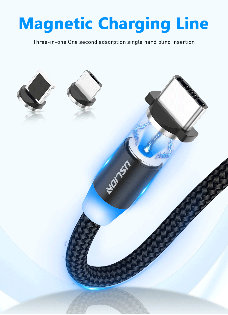 USLION 2 м Магнитный Micro USB кабель type C для iPhone XS Max X телефон зарядное устройство провод для samsung Xiaomi huawei P30 Pro Магнитный кабель