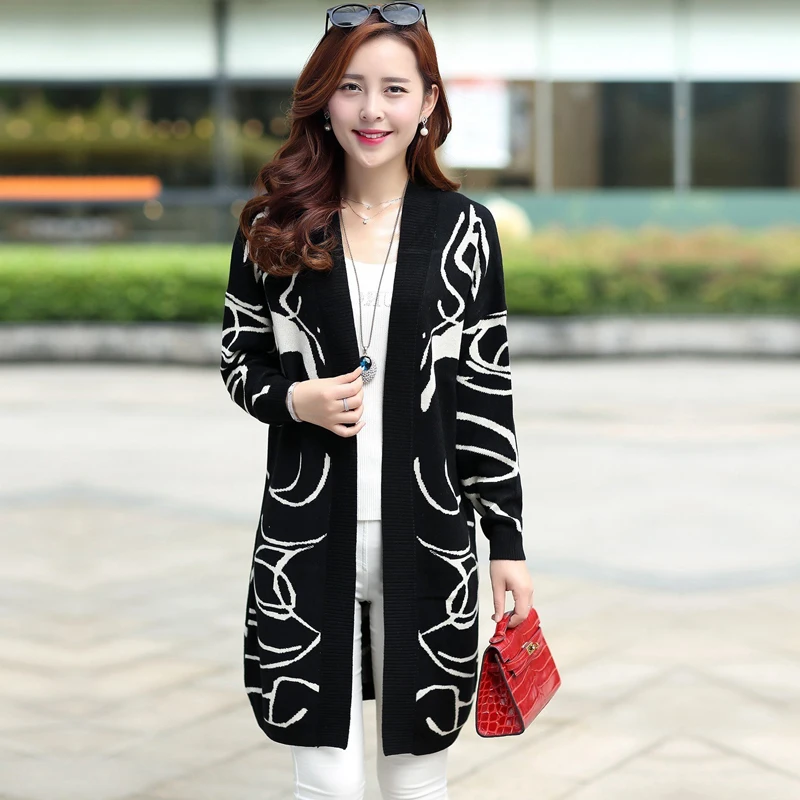 

Korean version of fertilizer to increase size women fat MM spring knit cardigan B wool long sections loose sweater coat