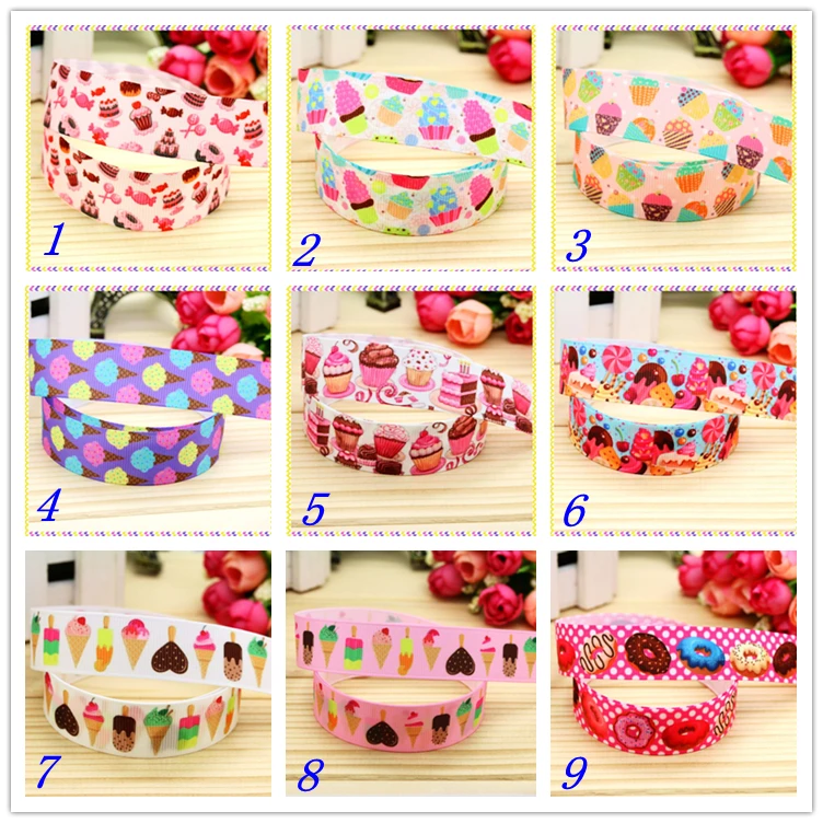 

7/8'' Free shipping cupcake donut printed grosgrain ribbon hairbow headwear party decoration diy wholesale OEM 22mm D217