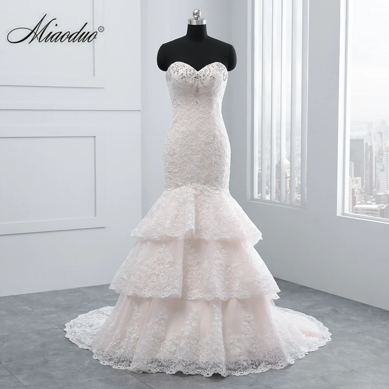

Miaoduo 2022 New Champagne Mermaid Sweetheart Wedding Dress Appliques Bridal Gown vestido de noiva Lace Pearls Wedding Dresses