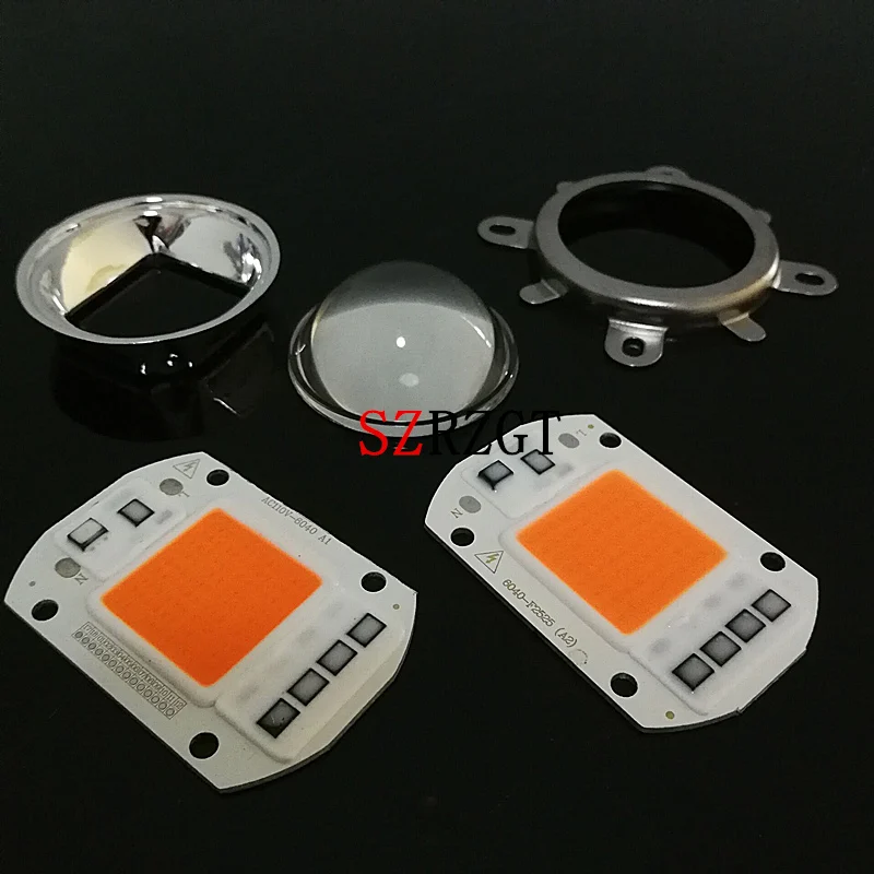 1 Набор AC 220V 110V 50w led grow chip полный спектр 380nm 840nm + 44mm 60 градусов объектив для