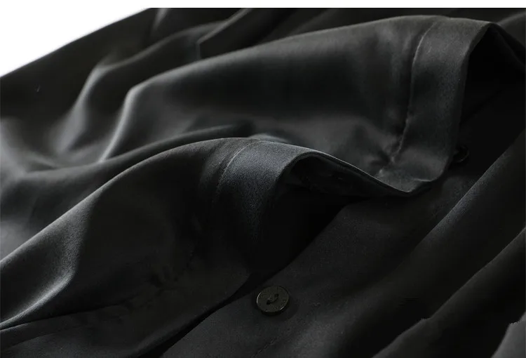 Женское винтажное шелковое платье Черное длинное рубашка из натурального шелка