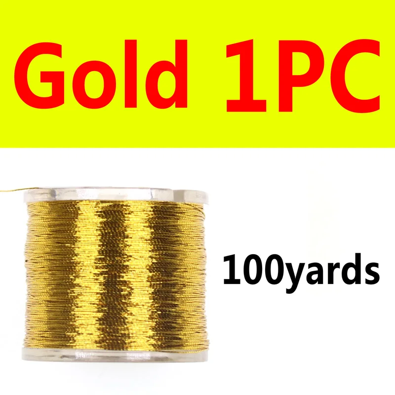 1pc gold Bimoo 100 ярдов металлическая нить для обертывания стержней, ребристая нить Nymph Streamer, для завязывания мушек, крючок для изготовления - Цвет: 1pc gold