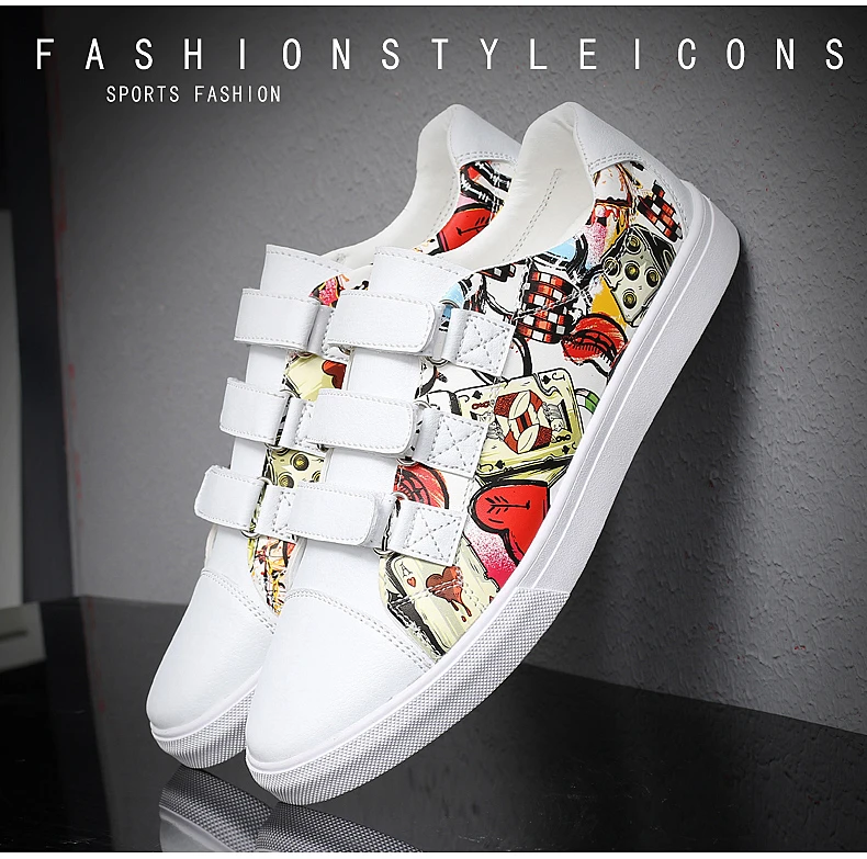 Новые трендовые кроссовки для мужчин; Уличная обувь на плоской подошве с граффити; износостойкие резиновые спортивные лоферы; брендовая Удобная дышащая обувь из искусственной кожи